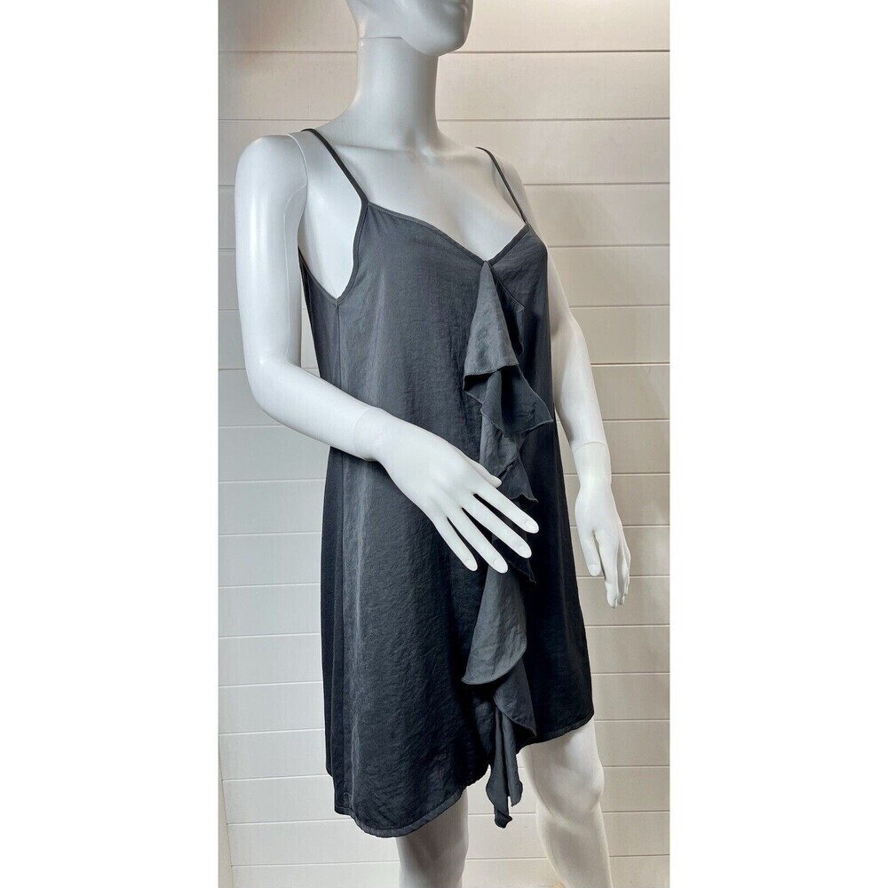 ZARA SLIP RUFFLE EFFECT SEXY MINI DRESS MED COMFY SOFT DARK GRAY FAIRY GRUNGE - Picture 2 of 12